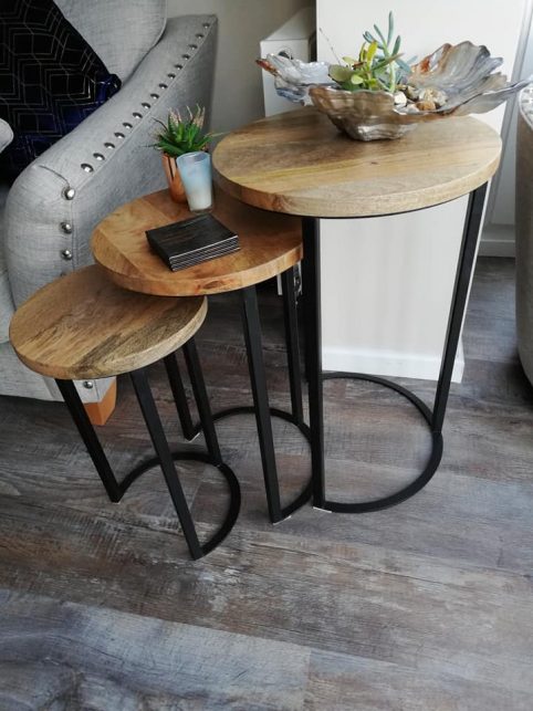 industrial light mango wood nest of 3 tables industrial light mango wood nest of 3 tables