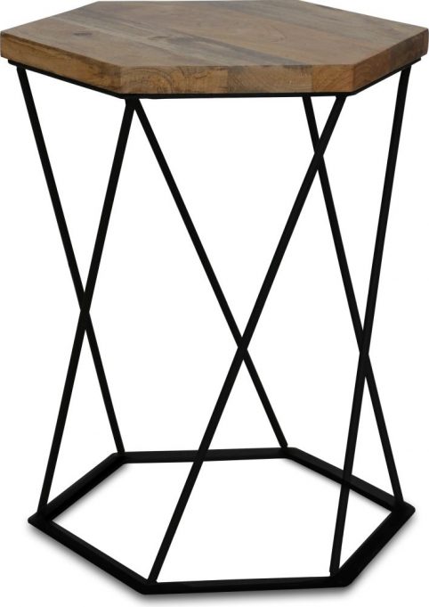 industrial style light mango wood hexagnol lamp table with metal iron stand