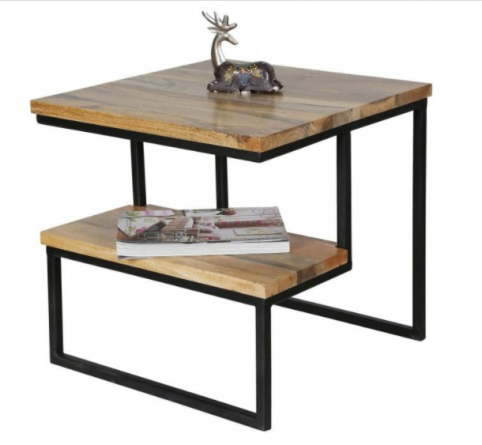 industrial style light mango wood side table with a shelf industrial style light mango wood side table with a shelf