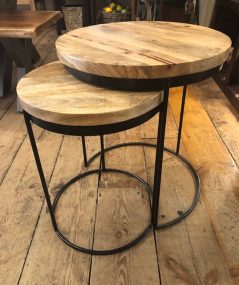 industrial style nest of 2 light mango wood tables industrial style nest of 2 light mango wood tables