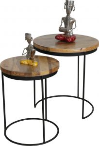 nest of 2 industrial style tables with light mango wood top and metal stand