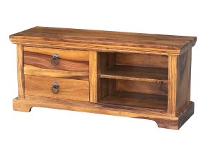 Small Sheesham wood TV unit/TV stand with 2 drawers and 2 shelves
