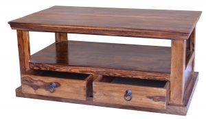 Sheesham wood coffee table with 2 drawers
