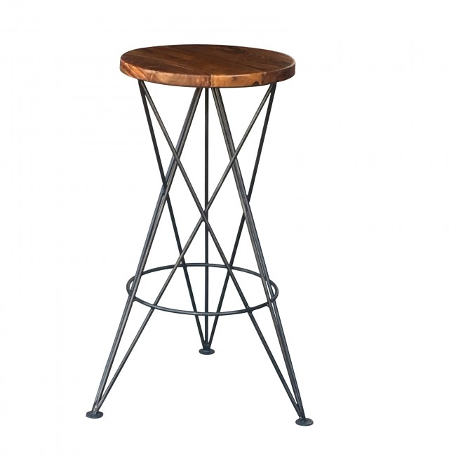 Solid Sheesham Wood Bar Stool With, Wooden Bar Stool With Iron Legs