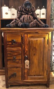 small sheesham wood sideboard with 1 door and 3 drawers
