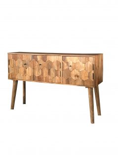 3-door light mango wood hexagonal sideboard