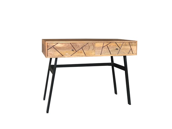 Light Mango Wood 2 Drawer Console Table, Industrial Style Console Table With Drawers