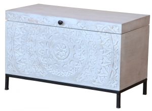 Bohemian range white washed wooden blanket storage box