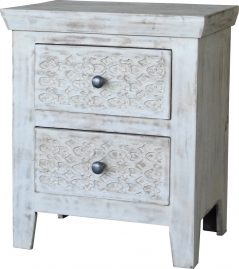 Hampi limed washed carved mango range 2-drawer lamp table