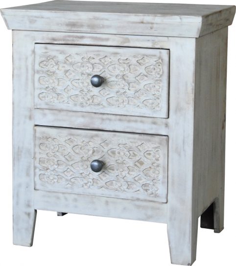 Hampi limed washed carved mango range 2-drawer lamp table Hampi limed washed carved mango range 2-drawer lamp table