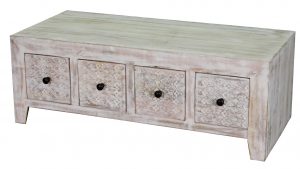 Hampi limed washed carved mango wood coffee table