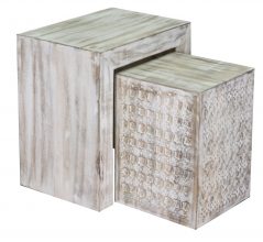 Hampi limed washed carved mango wood nest of 2 tables