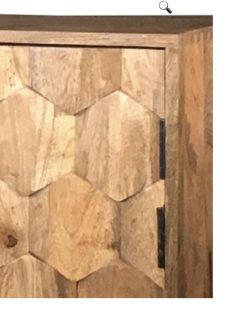 3-door light mango wood 3D carved hexagonal patterned sideboard