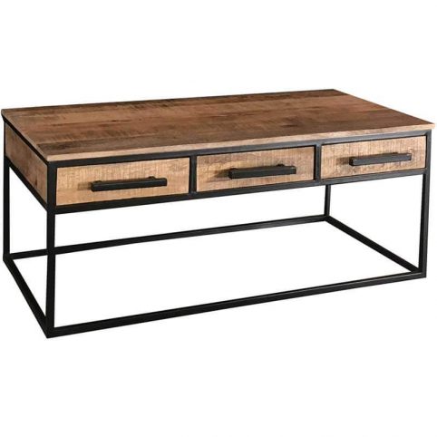 Industrial Style Light Mango Wood 3-drawer Coffee Table