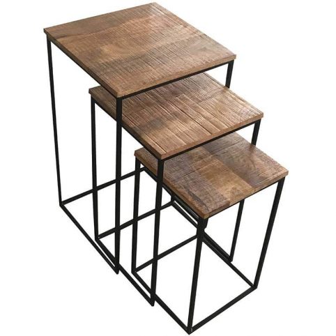 Industrial Style Light Mango Wood Tables (Set of 3)