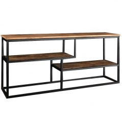 Industrial Style Light Mango Wood Media Unit with a Metal Frame