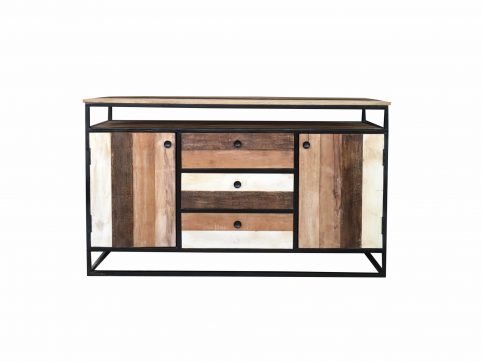 Industrial reclaimed mango wood 2-door 3-drawer sideboard with metal frame/stand.