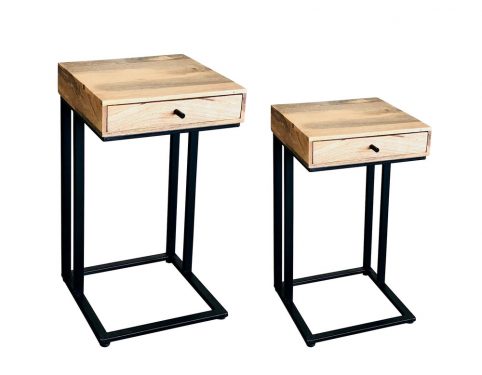 Large and small industrial style light mango wood 1 drawer side table with metal frame industrial style light mango wood 1 drawer side table with metal frame