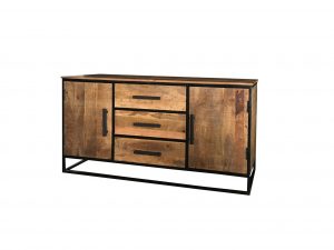 Industrial style light mango wood 2-door 3-drawer sideboard with metal frame