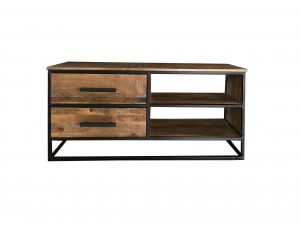 Industrial style light mango wood 2-drawer TV stand-media unit with metal frame