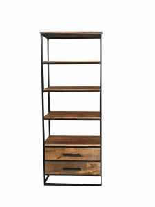Industrial style light mango wood 2 drawers bookcase with metal frame