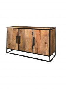 Industrial style light mango wood 3-door sideboard with metal frame