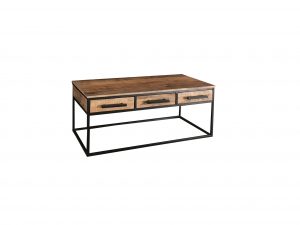 Industrial style light mango wood 3 drawers coffee table with metal frame
