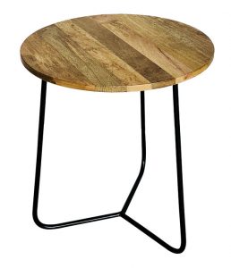 Industrial style light mango wood top side table with metal frame