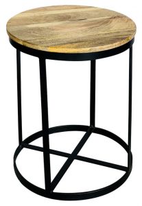 Large industrial style light mango wood round stool with metal frame