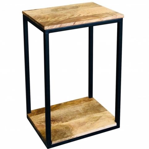 Industrial style light mango wood small side table with metal iron stand Industrial Style Light Mango Wood Small Side Table