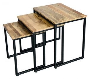 Industrial style light mango wood stool set 3 pcs with metal frame