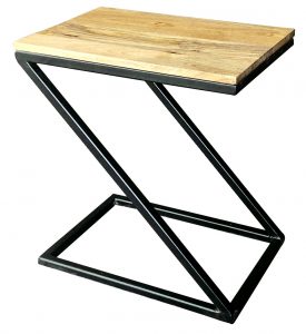 Industrial style light mango wood z shape side table with metal frame