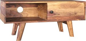 small sheesham wood two tone TV stand with sliding door