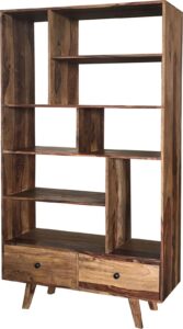Two-tone Sheesham Wood Bookcase 2-drawer 8-shelf display unit