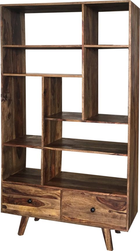 Two tone sheesham wood bookcase 2-drawer 9-shelf room divider