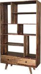 Two-tone-sheesham-wood-bookcase-2-drawer-8-shelf