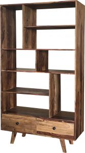Two tone sheesham wood bookcase 2-drawer 8-shelf
