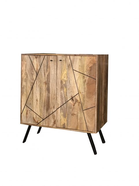 Urban retro range industrial style 2-door small sideboard Urban Retro Range Industrial Style Light Mango Wood Drinks Cabinet Wine Rack