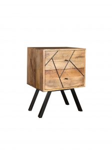 Urban Retro Range Industrial Style Light Mango Wood 2-drawer Lamp Table