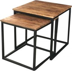 industrial contemporary style light mango wood nest of 2 tables with metal iron stand