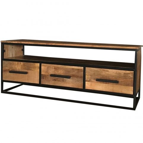 iIndustrial Style Light Mango Wood 3-drawer Media Unit with Metal Frame Industrial Style Light Mango Wood 3-drawer TV Stand Media Unit with Metal Frame