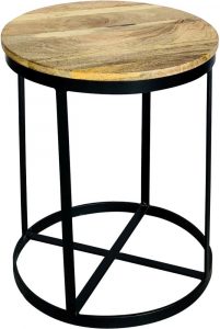 industrial style light mango wood round stool table with metal iron stand