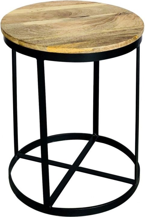 Light Mango Wood Round Side Table, Small Round Side Table