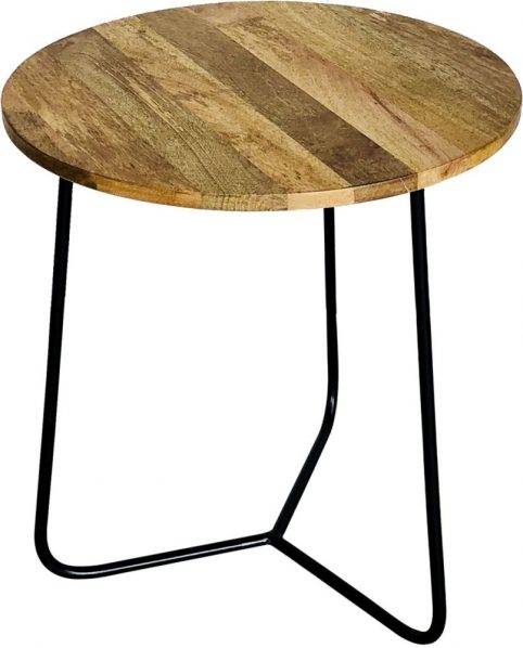 industrial style light mango wood round table with metal iron stand
