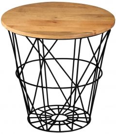 industrial style light mango wood round table with solid metal iron stand