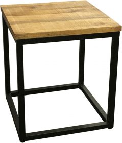 industrial style light mango wood square shape side table with metal iron stand
