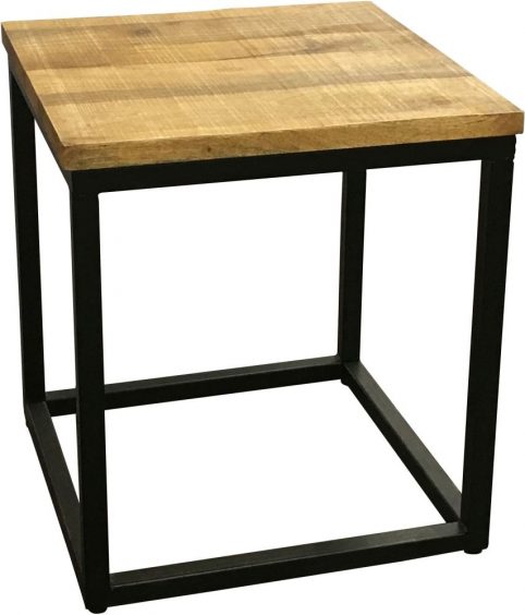industrial style light mango wood square shape side table with metal iron stand industrial style light mango wood square shape side table with metal iron stand