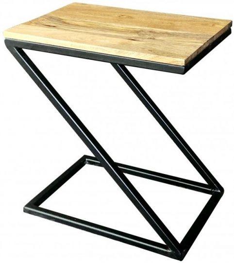 industrial style light mango wood z shape side table with metal iron stand