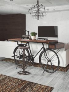 retro style upcyled bike table bicycle table