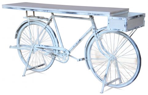 retro upcycled white washed bike table